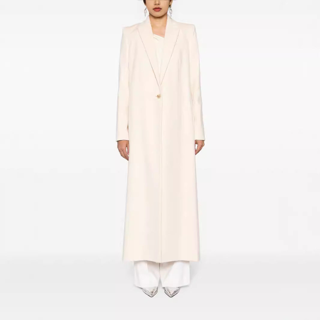 Damen Longline Wollmantel mit Ein-Knopf-Verschluss und tailliertem Revers Nord Taschen