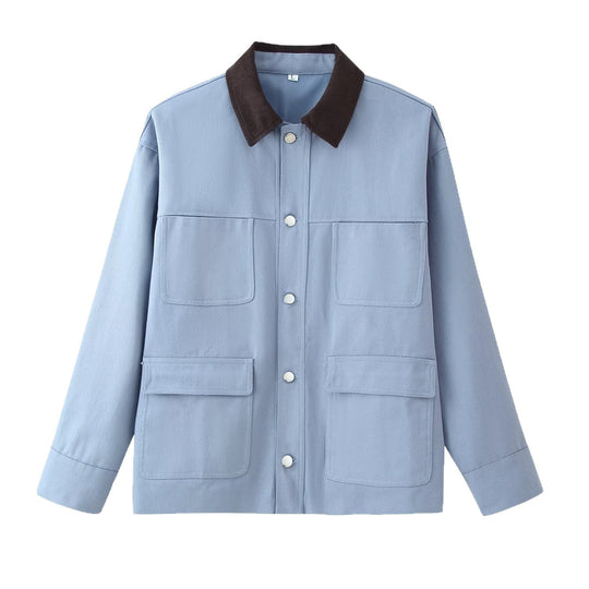 Damen Oversized Utility-Übergangsjacke im Shacket-Stil mit Cordkragen Nord Taschen
