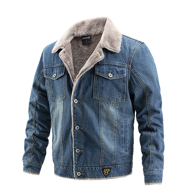 Herren Robuste Denim-Truckerjacke mit Sherpa-Futter und Teddykragen Nord Taschen
