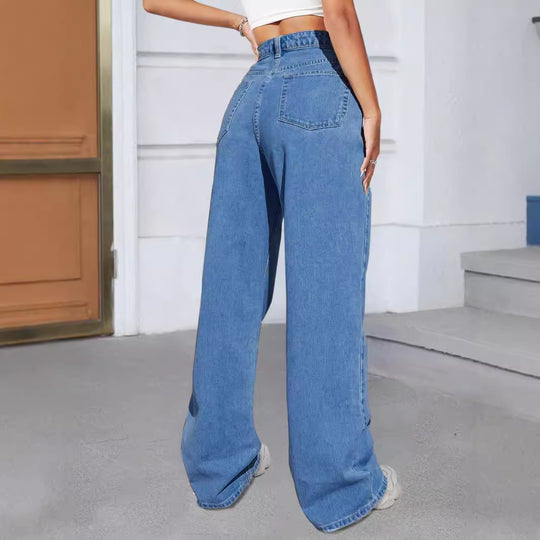 Damen Weite Jeanshose mit Schmetterlings-Print Nord Taschen