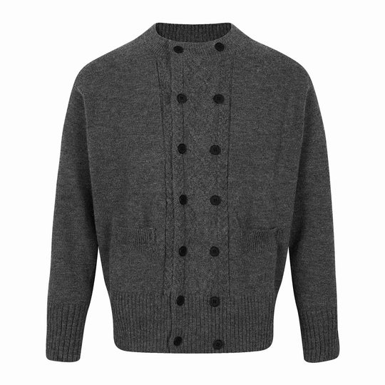Herren Doppelt geknöpfte Strickcardigan mit Zopfmuster und Stehkragen Nord Taschen
