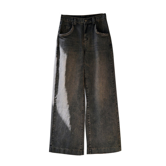 Damen Weite High‑Waist Denim‑Baggy‑Jeans mit extra langem Bein und verwaschener Used‑Optik Nord Taschen