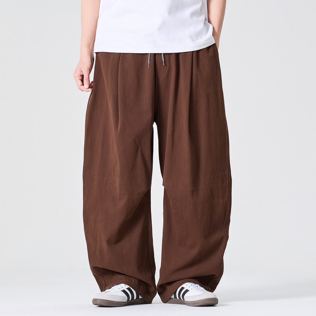 Herren Weite Relaxed-Fit Stoffhose mit Tunnelzug und Bundfalten Nord Taschen