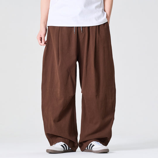 Herren Weite Relaxed-Fit Stoffhose mit Tunnelzug und Bundfalten Nord Taschen