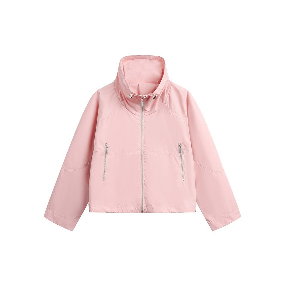 Damen Leichte Cropped Übergangsjacke mit hohem Stehkragen und Reißverschlusstaschen Nord Taschen