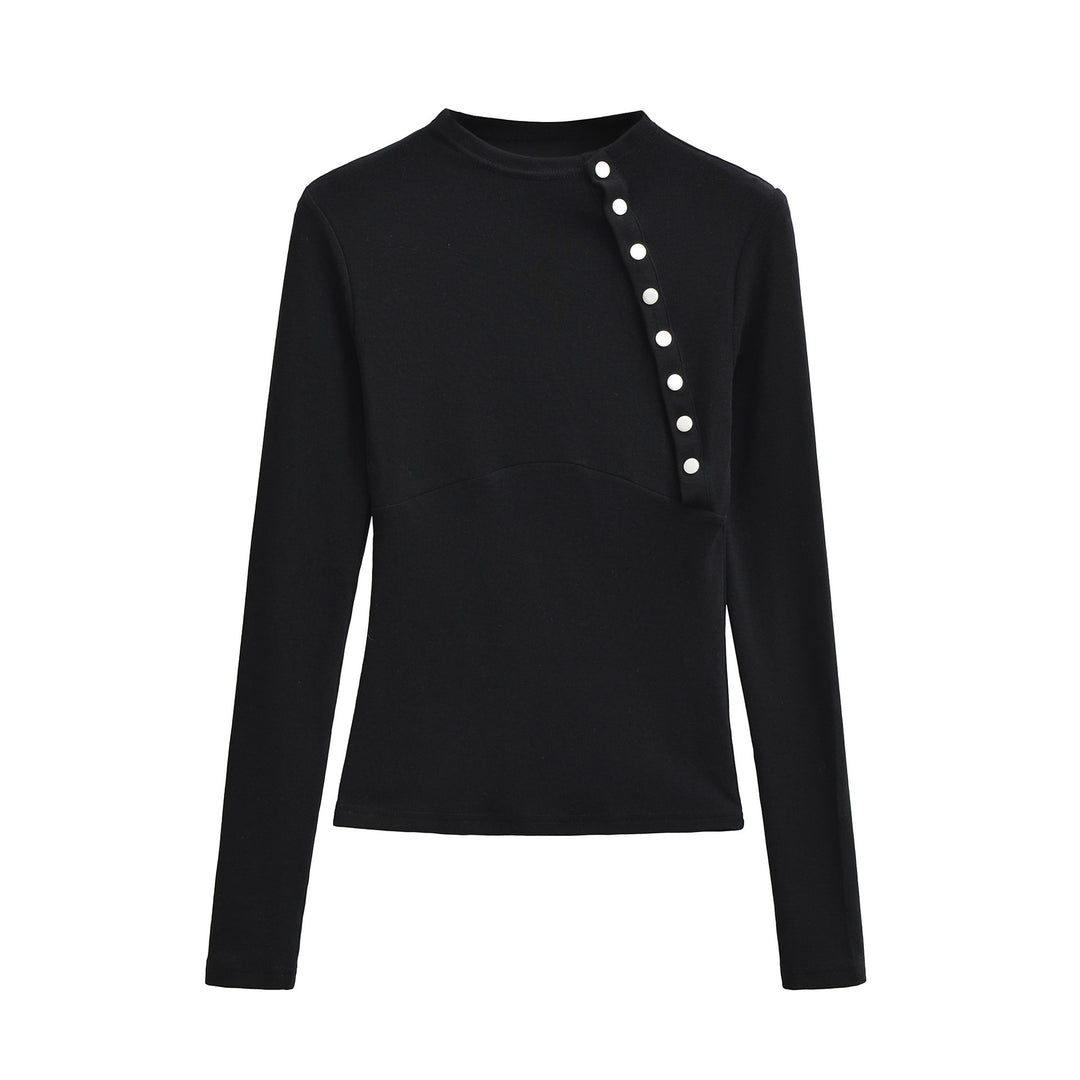 Damen Figurnahes Longsleeve mit asymmetrischer Druckknopfleiste Nord Taschen