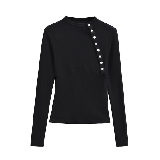 Damen Figurnahes Longsleeve mit asymmetrischer Druckknopfleiste Nord Taschen