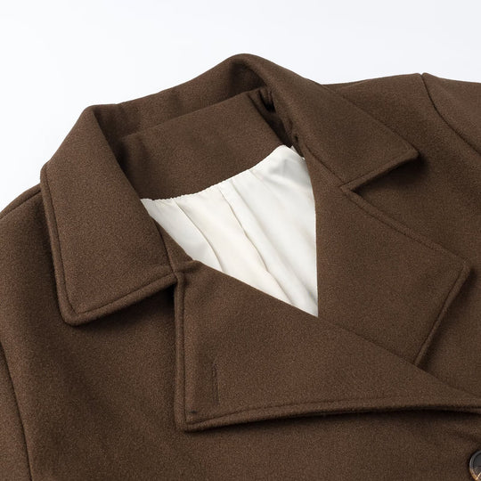 Damen Kurz Doppelreihiger Wollmix-Peacoat mit weitem Revers Nord Taschen