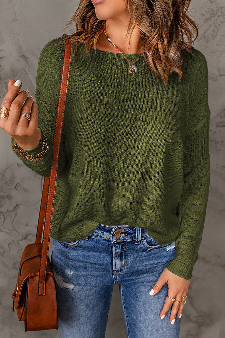 Damen lässiger Feinstrickpullover mit weitem Schnitt und langen Ärmeln