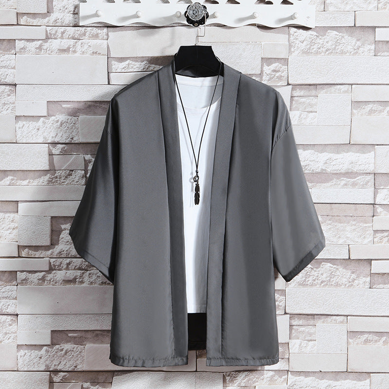 Herren kimonoartige Kurzjacke im Oversize-Stil mit offenem Schnitt und weichem Fall Nord Taschen