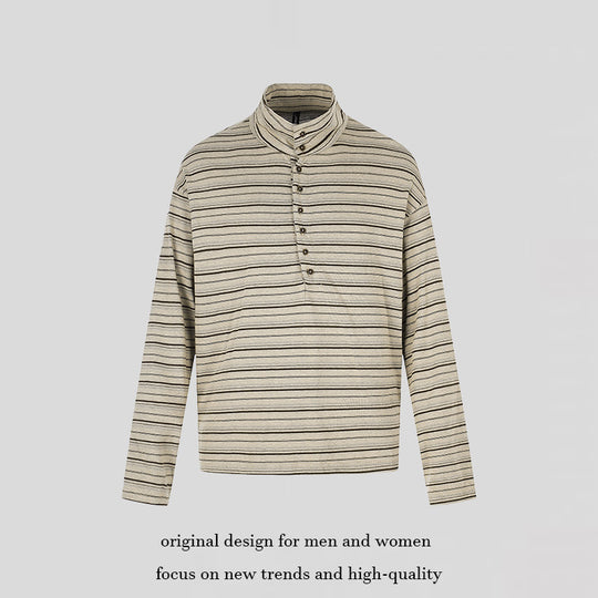Herren Lässiges Henley-Langarmshirt mit Stehkragen und feinem Streifenmuster Nord Taschen