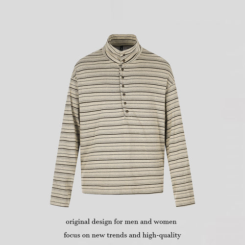 Herren Lässiges Henley-Langarmshirt mit Stehkragen und feinem Streifenmuster Nord Taschen
