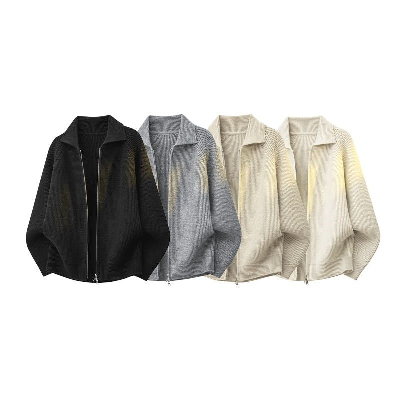 Damen Oversize-Strickjacke mit durchgehendem Reißverschluss, gerippter Struktur & Stehkragen Nord Taschen