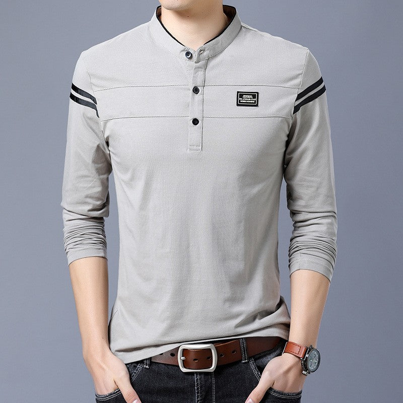 Herren Slim-Fit Langarm-Henley mit Stehkragen und Schulterstreifen Nord Taschen