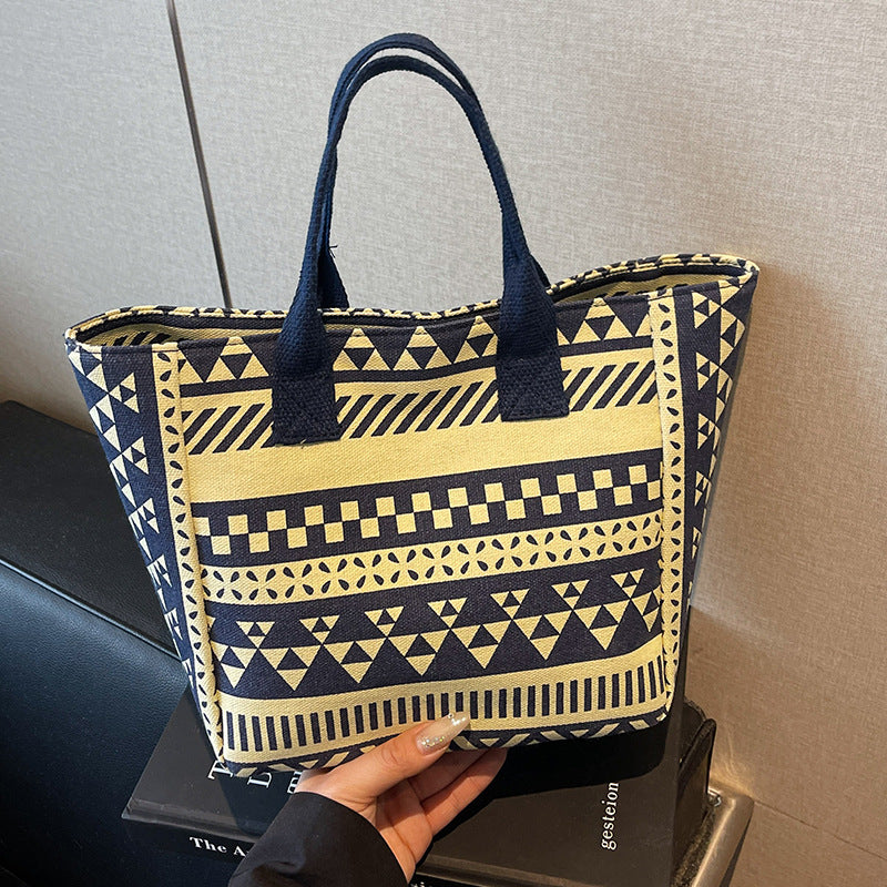 Damen Jute-Tragetasche mit modernem grafischen Design und stabilen Griffen Nord Taschen