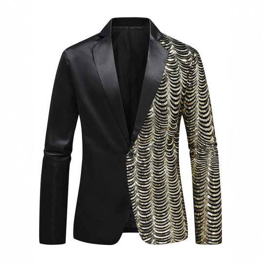 Herren Glamour-Smoking-Sakko mit halbseitigem Paillettenbesatz und Satinrevers Nord Taschen