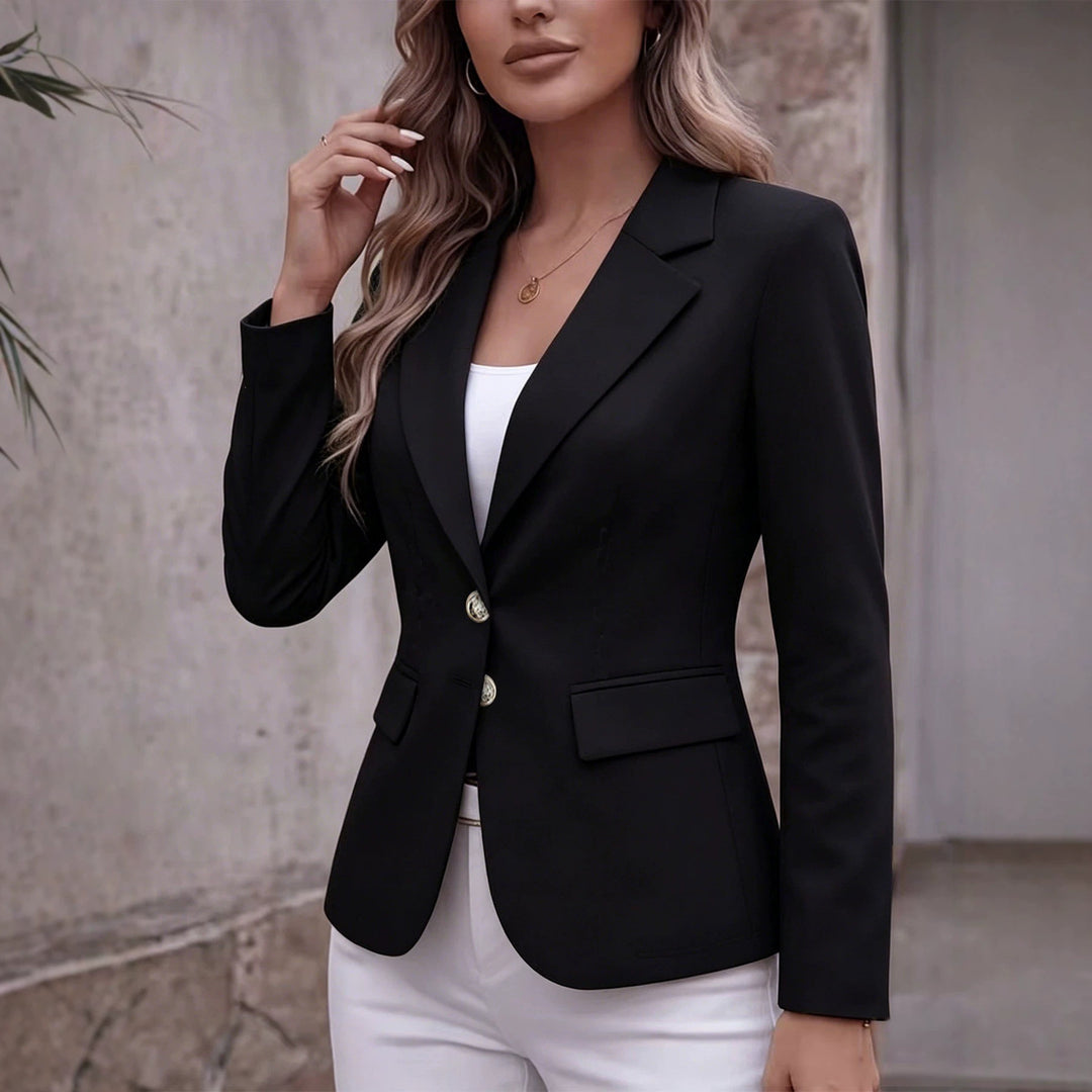 Damen Taillierter Einreihiger Blazer mit Reverskragen und Pattentaschen Nord Taschen