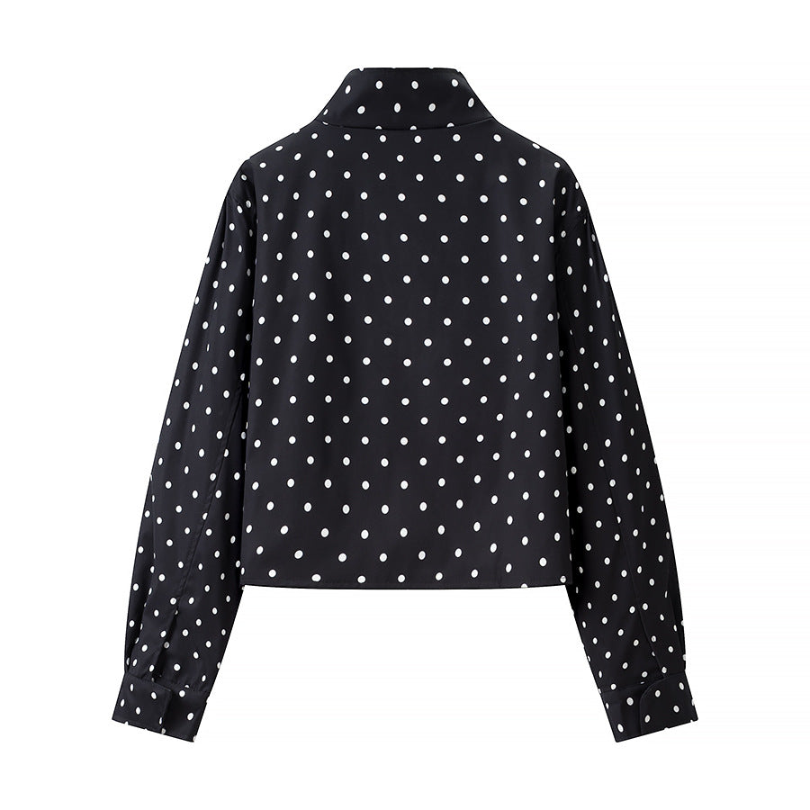 Damen Gepunktete Kurzjacke mit Stehkragen und verdeckter Druckknopfleiste Nord Taschen