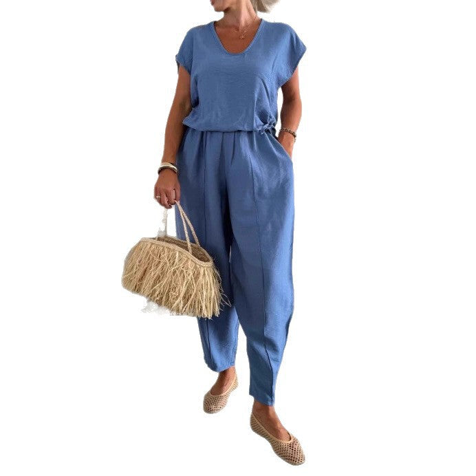 Damen lässiger Jumpsuit mit elastischem Bund und praktischen Taschen