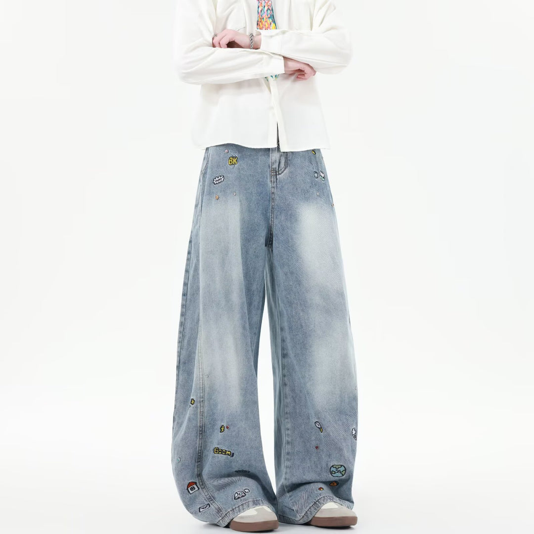 Herren Extraweite Baggy-Jeans mit verspielten Stickereien und weitem Bein Nord Taschen