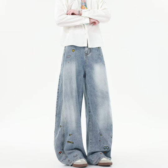 Herren Extraweite Baggy-Jeans mit verspielten Stickereien und weitem Bein Nord Taschen
