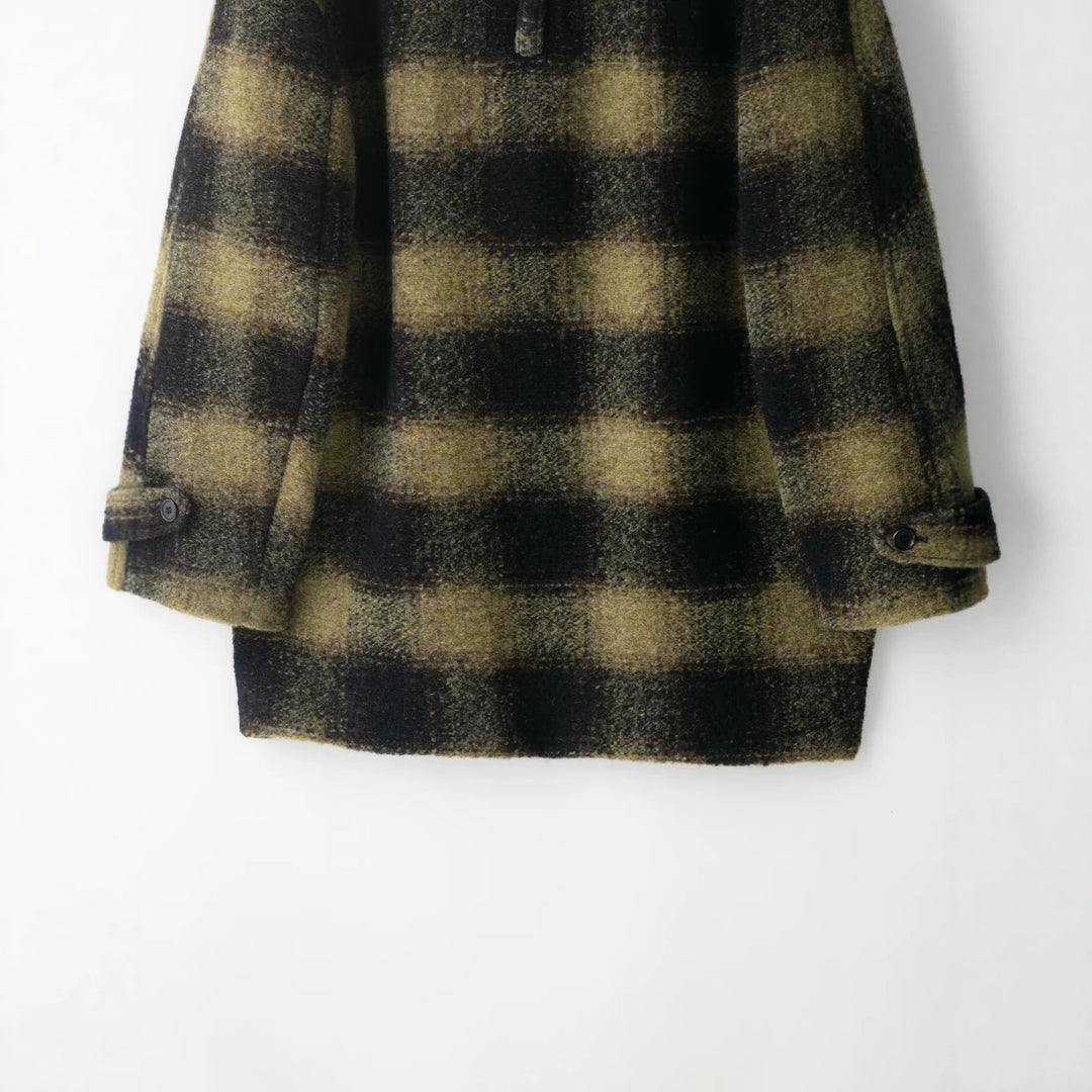 Damen Oversize Wollmix-Mantel mit Karomuster, Reverskragen und aufgesetzten Taschen Nord Taschen