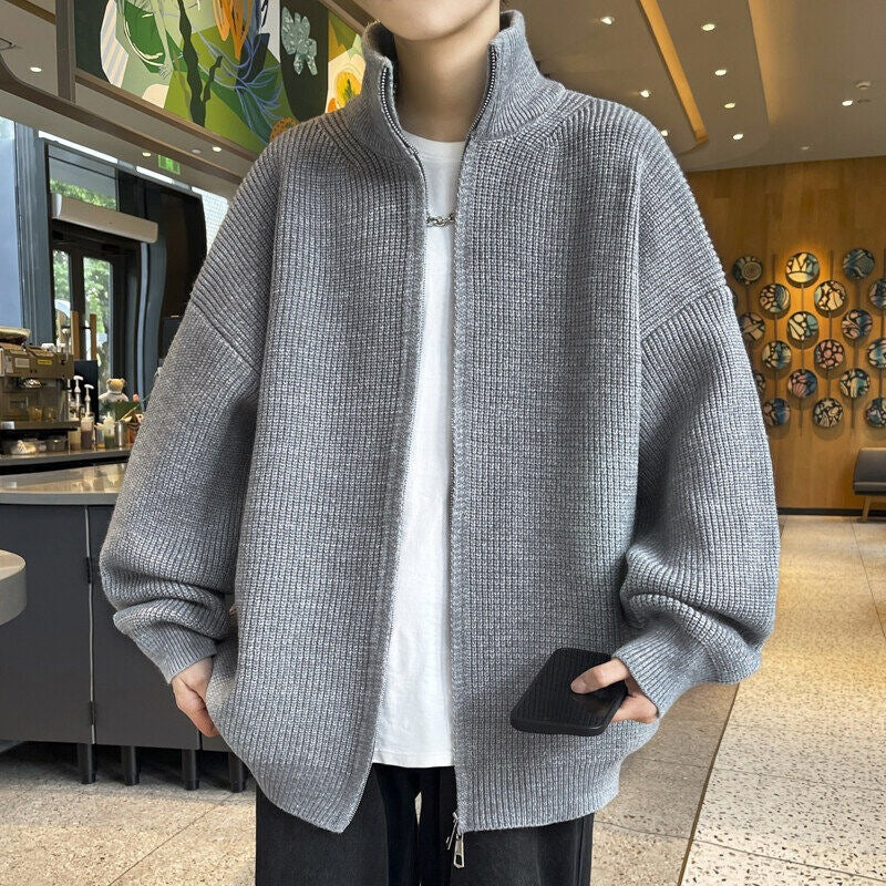 Unisex Oversized Strick-Zipjacke mit Stehkragen und Rippbündchen Nord Taschen