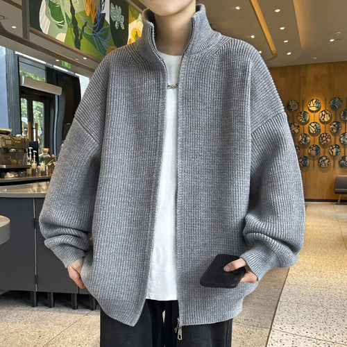 Unisex Oversized Strick-Zipjacke mit Stehkragen und Rippbündchen Nord Taschen