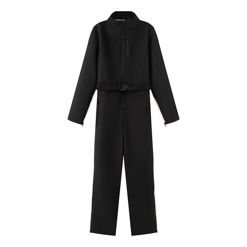 Damen Utility-Overall mit hohem Kragen, funktionalen Reißverschlüssen und Taillengürtel Nord Taschen