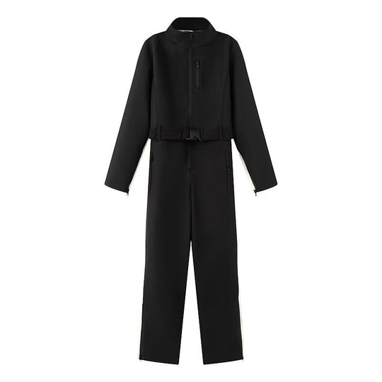 Damen Utility-Overall mit hohem Kragen, funktionalen Reißverschlüssen und Taillengürtel Nord Taschen