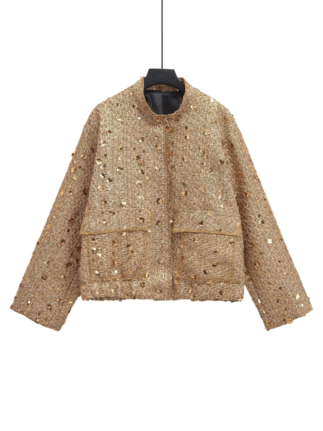 Damen 400+ Bouclé Kurzjacke mit Stehkragen, Pattentaschen und taillierendem Saum Nord Taschen