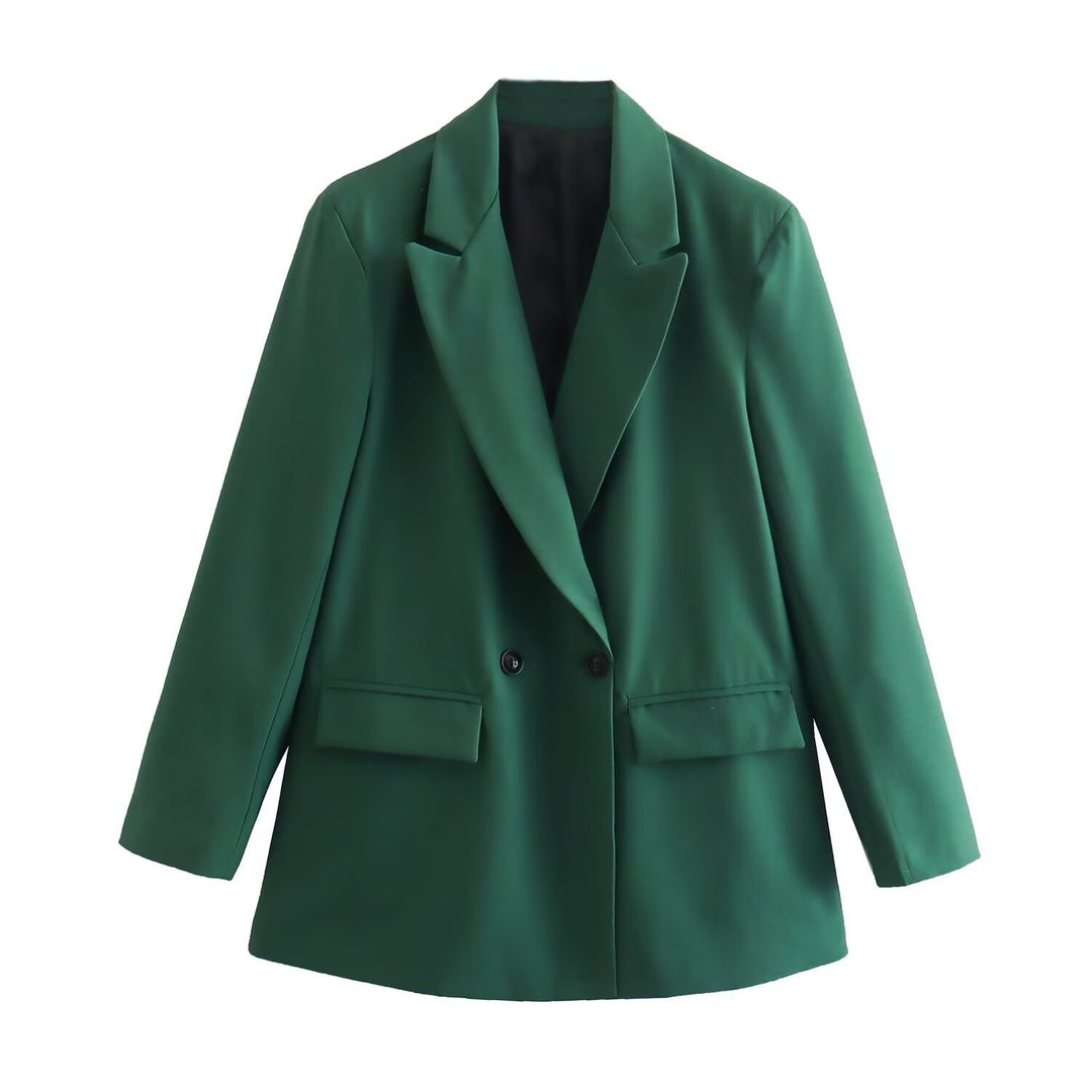 Damen Doppelreihiger Longblazer mit weitem Schalkragen und Pattentaschen Nord Taschen