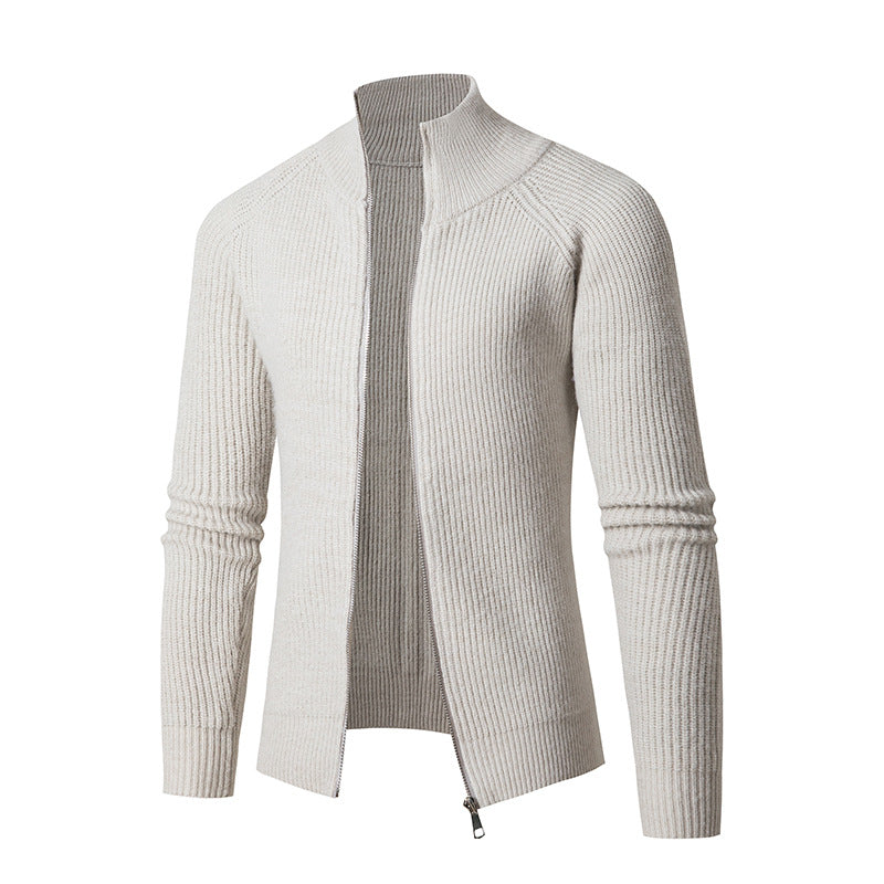 Herren schlanker Zip-Cardigan aus Merino-Mix mit Rippstruktur und Raglanärmeln Nord Taschen