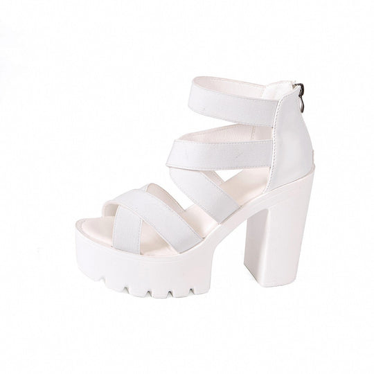 Damen Plateau-Sandalen mit modischem Riemendesign und stabilem Blockabsatz