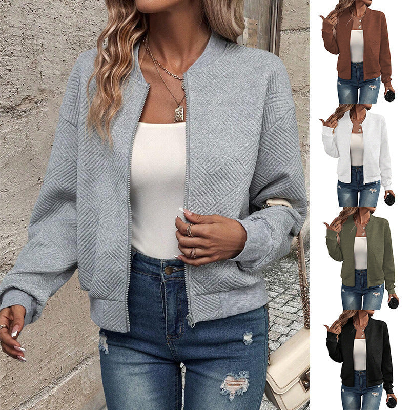 Damen modische Sweatjacke mit strukturiertem Design und praktischen Reißverschlusstaschen
