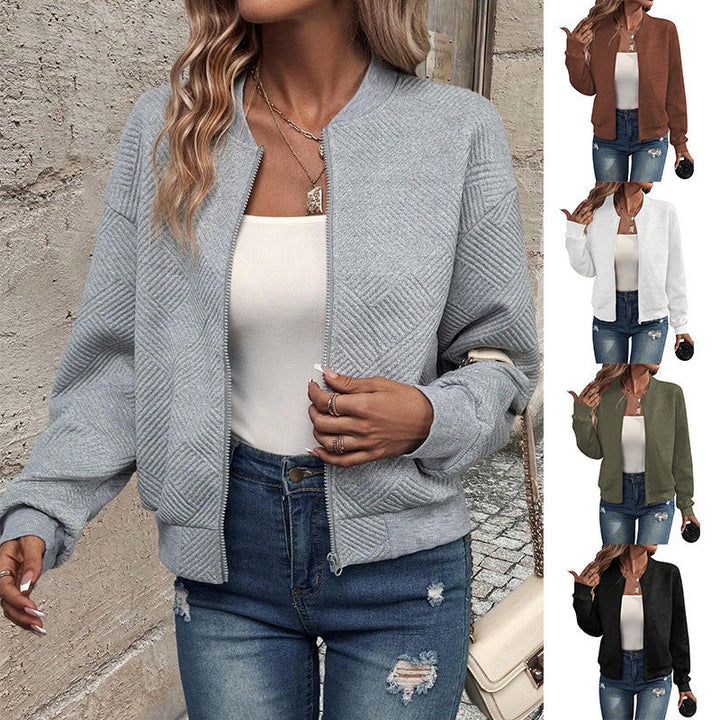 Damen modische Sweatjacke mit strukturiertem Design und praktischen Reißverschlusstaschen
