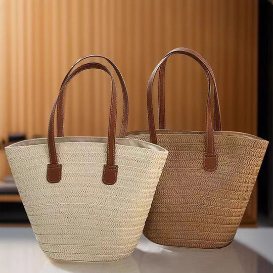 Damen Shopper-Tasche aus hochwertigem geflochtenem Material mit eleganten Lederakzenten Nord Taschen