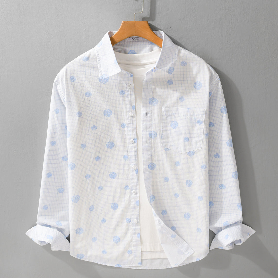 Herren leichtes Langarm-Overshirt im Hemdjacken-Stil mit feinem Karodessin und floralem Allover Nord Taschen