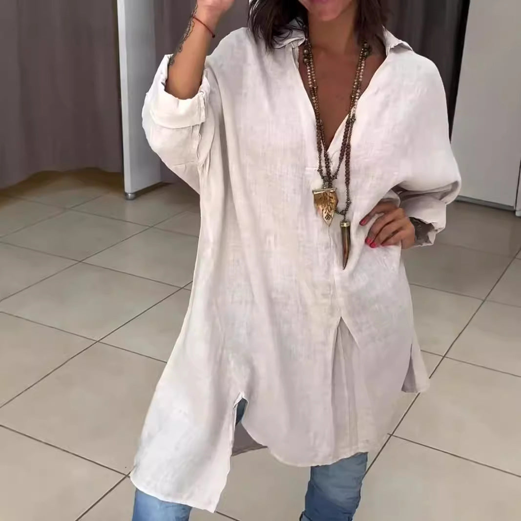 Damen Leinen Tunika mit asymmetrischem Schnitt und eleganten Details