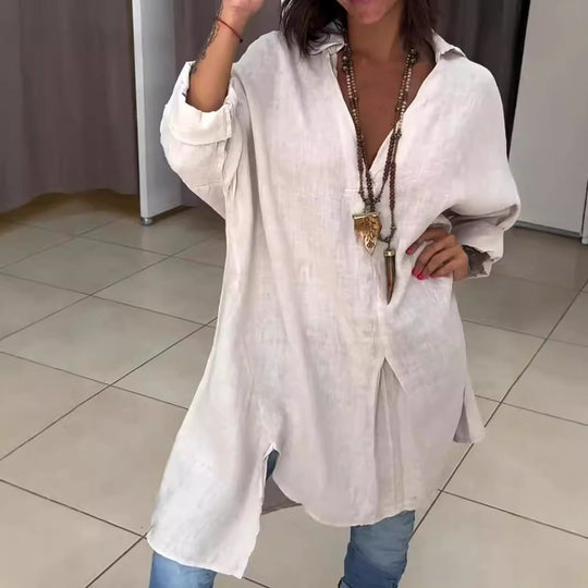 Damen Leinen Tunika mit asymmetrischem Schnitt und eleganten Details