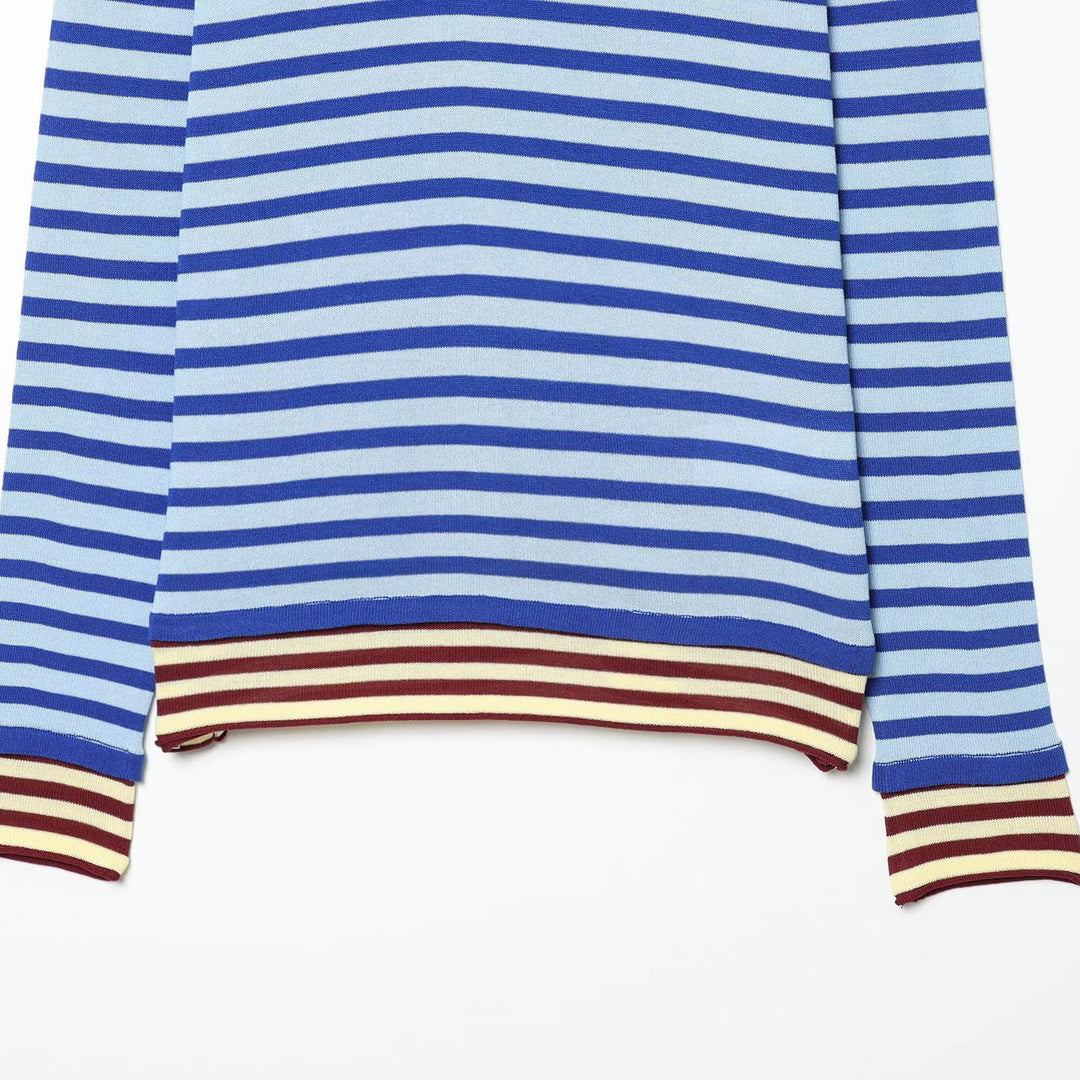 Damen Gestreifter Feinstrickpullover mit Rundhalsausschnitt und kontrastierenden Bündchen Nord Taschen