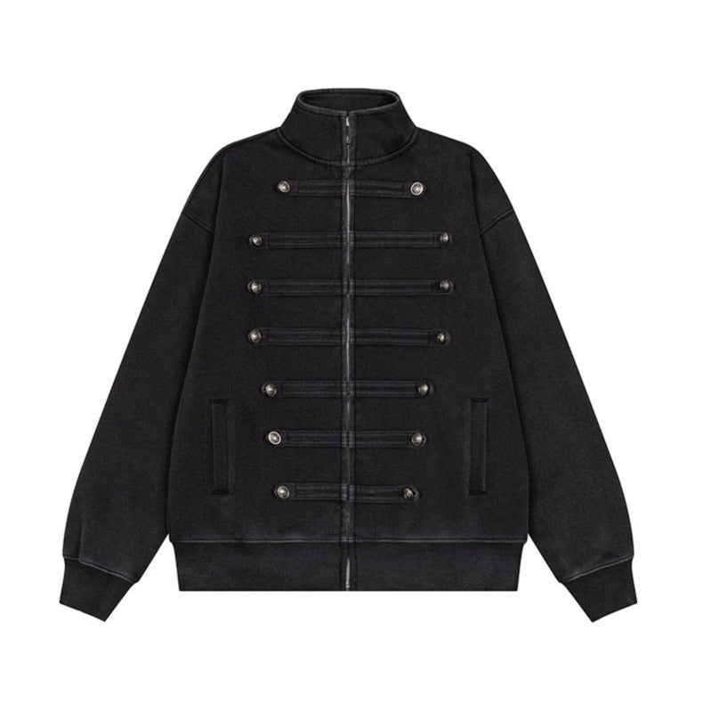 Herren Militärisch inspirierte Sweatjacke mit Stehkragen und Zierknopfleisten Nord Taschen