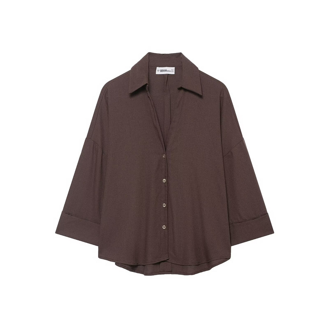 Damen Oversized-Hemdbluse mit kastiger Silhouette, weiten Kimonoärmeln und abgerundetem Saum Nord Taschen