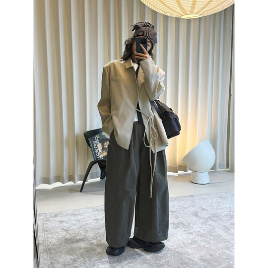 Damen Unregelmäßiger Wickelblazer mit Bindegürtel und rohen Kanten Nord Taschen