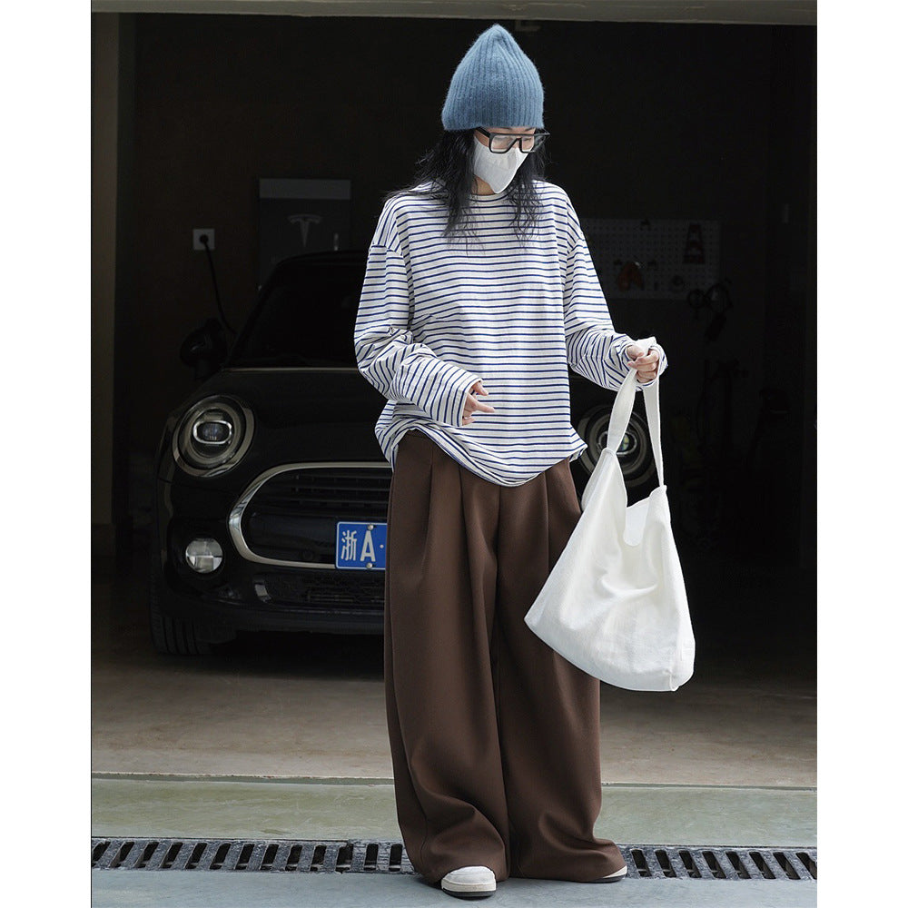Damen Oversized Streifen-Longsleeve aus Baumwolljersey mit Rundhalsausschnitt Nord Taschen