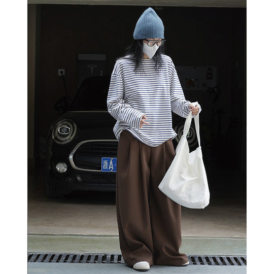 Damen Oversized Streifen-Longsleeve aus Baumwolljersey mit Rundhalsausschnitt Nord Taschen