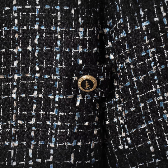 Damen Bouclé‑Tweed‑Cropped‑Jacke mit Stehkragen und goldfarbenen Schmuckknöpfen Nord Taschen