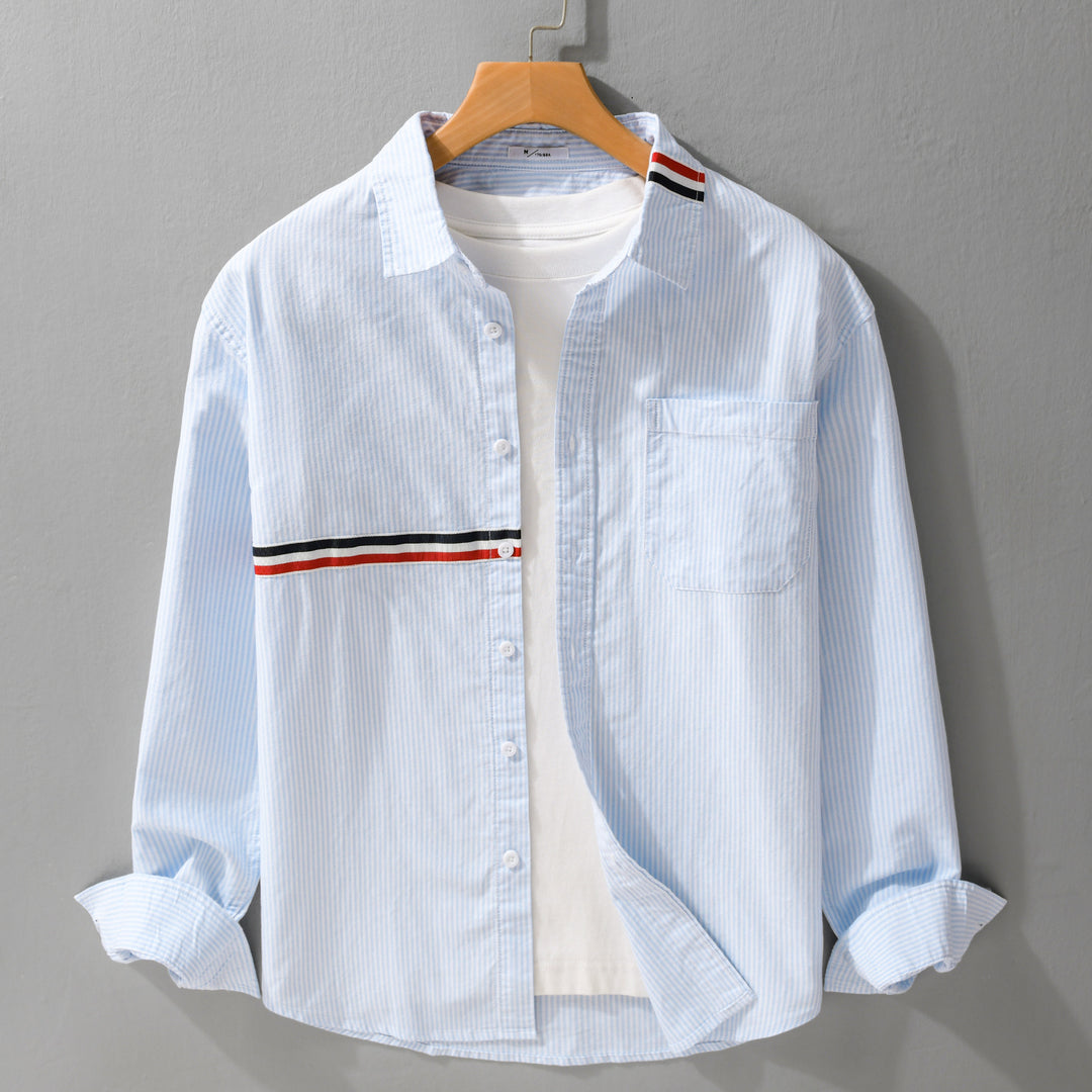 Herren Gestreiftes Overshirt aus Baumwollmix mit Brusttasche und sportivem Kontrastband Nord Taschen