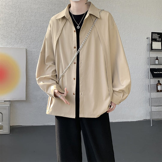 Herren Oversize-Hemdjacke aus leichtem Baumwollmix mit geradem Schnitt & Knopfleiste Nord Taschen