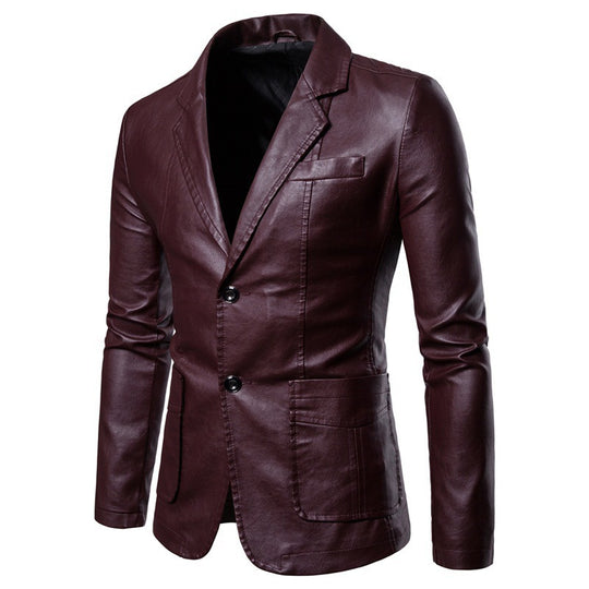 Herren Elegantes Slim-Fit Kunstleder-Sakko mit Reverskragen, Zwei-Knopf-Leiste & Pattentaschen Nord Taschen